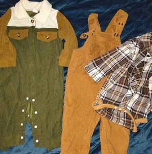 Vintage Corduroy Baby Outfit Set in Green and Brown